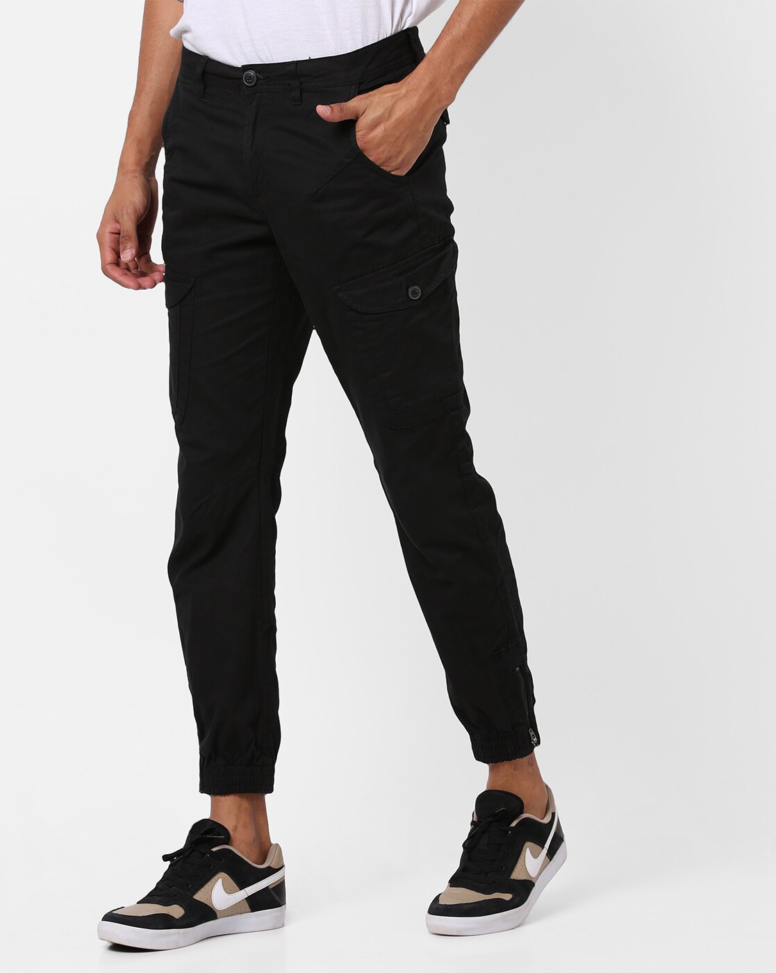 black cargo joggers mens