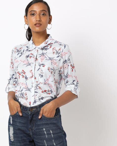 Floral Print Shirt with Patch Pocket