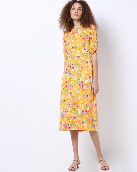 yellow floral shift dress