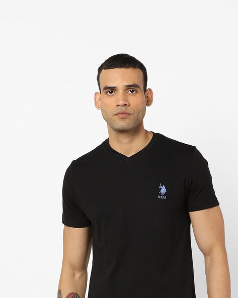black v neck polo t shirt