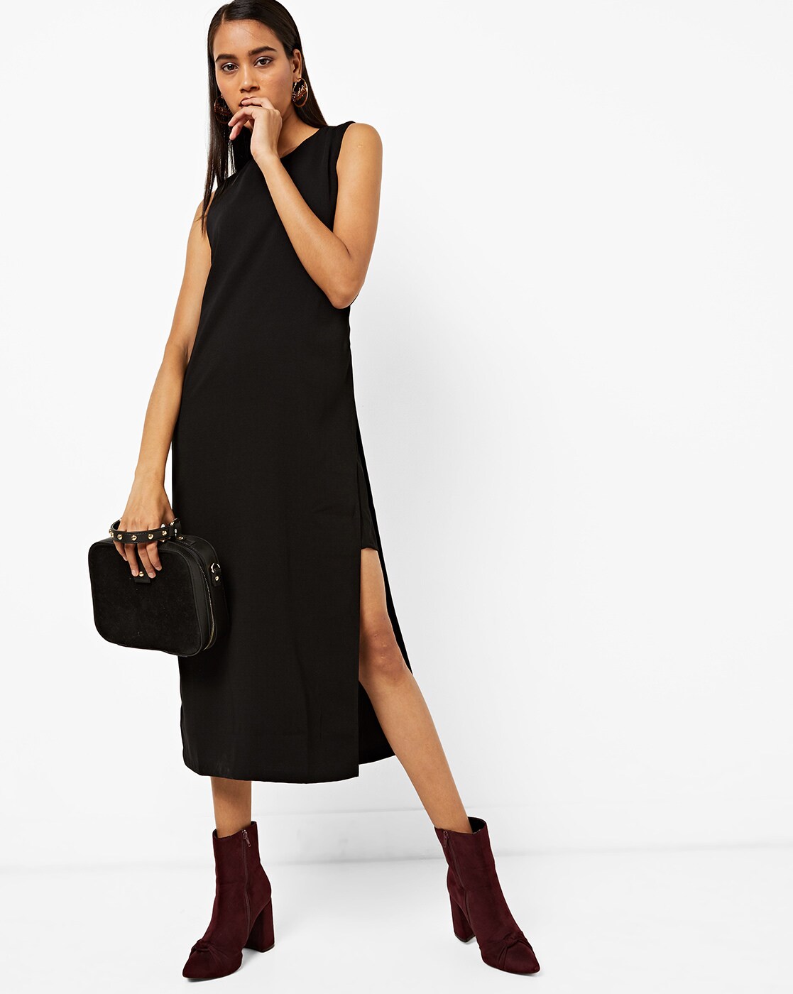 black midi shift dress