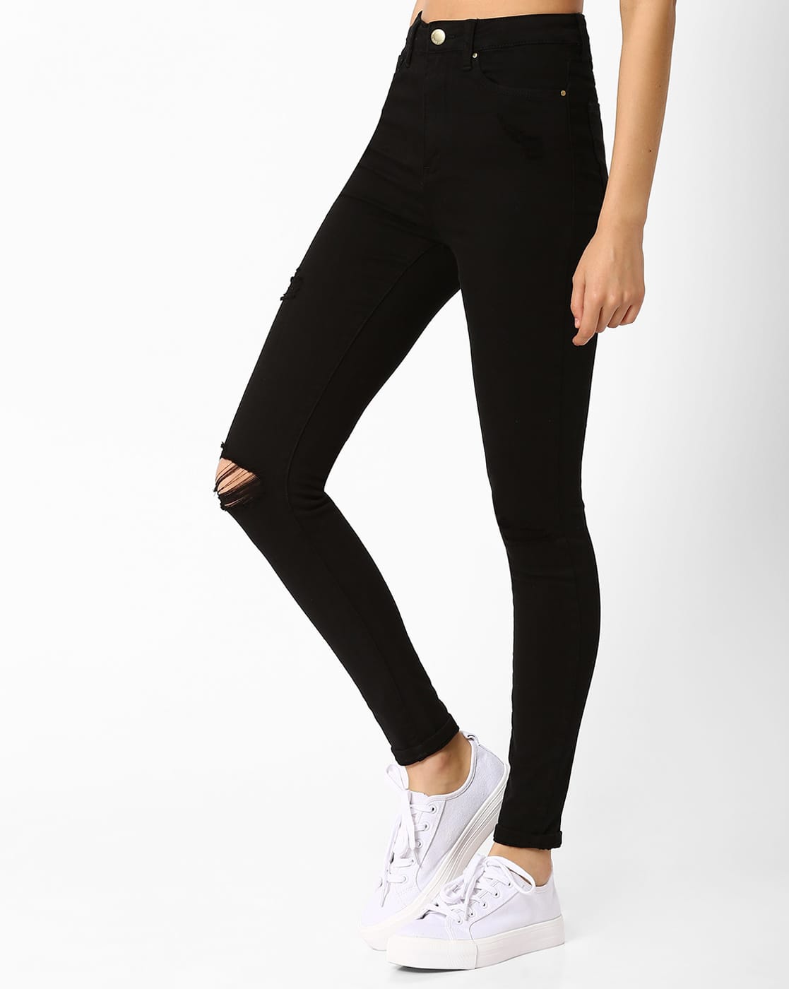 High-Rise Distressed Skinny Jeans