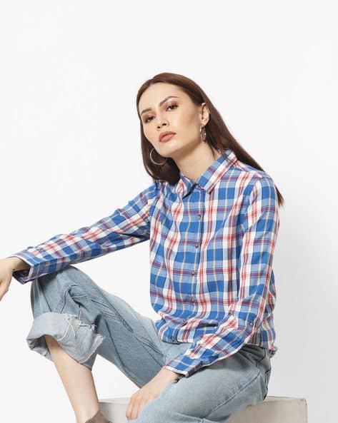 Checked Shirt with Curved Hemline