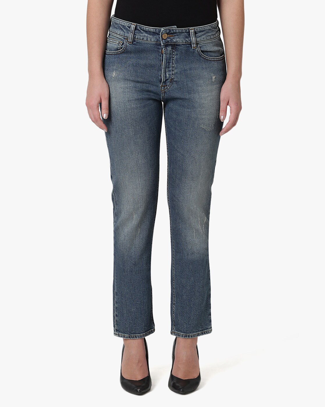 Buy EMPORIO ARMANI J60 Relaxed Fit Distressed Jeans | Blue Color Women |  AJIO LUXE