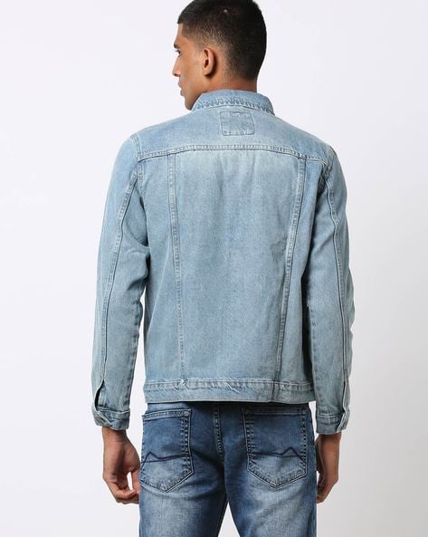 Men's luxury jacket - Balenciaga blue denim jacket with embroidered logo on  chest