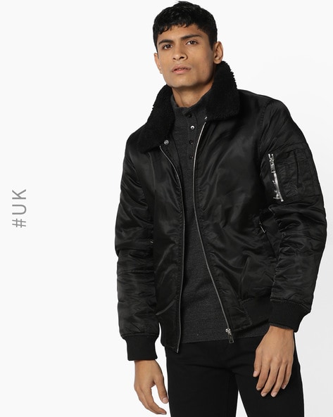 Mens Real Look Faux Fur Bomber Jacket With Black Lining –, 49% OFF