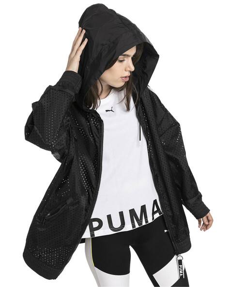 Ladies black jacket with hood clearance