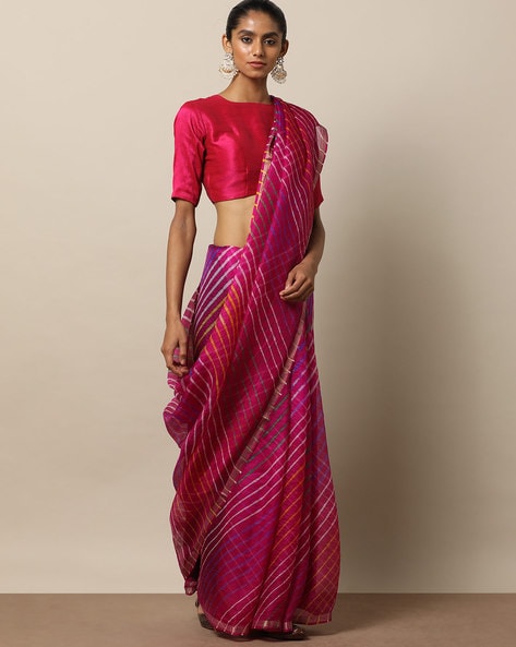 Pink Printed Georgette Leheriya Saree | Leemboodi