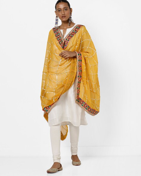 Checked Dupatta with Embroidered Border Price in India