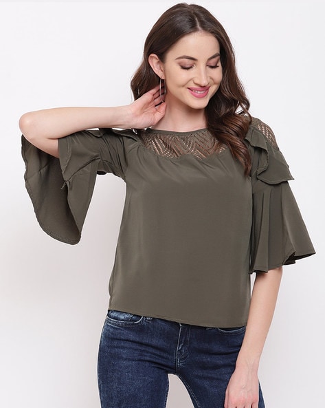 Round-Neck Top with Flared Sleeves