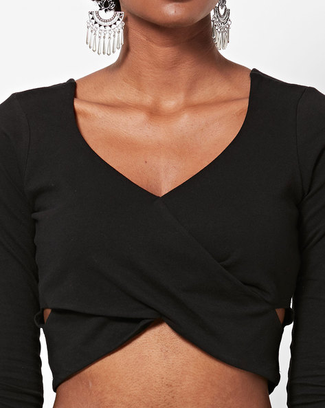 V-Neck Crop Top with Criss-Cross Front