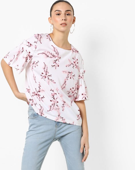 Floral Print Top With Keyhole Floral Print Top With Keyhole Back By Oxolloxo ( Offwhite )