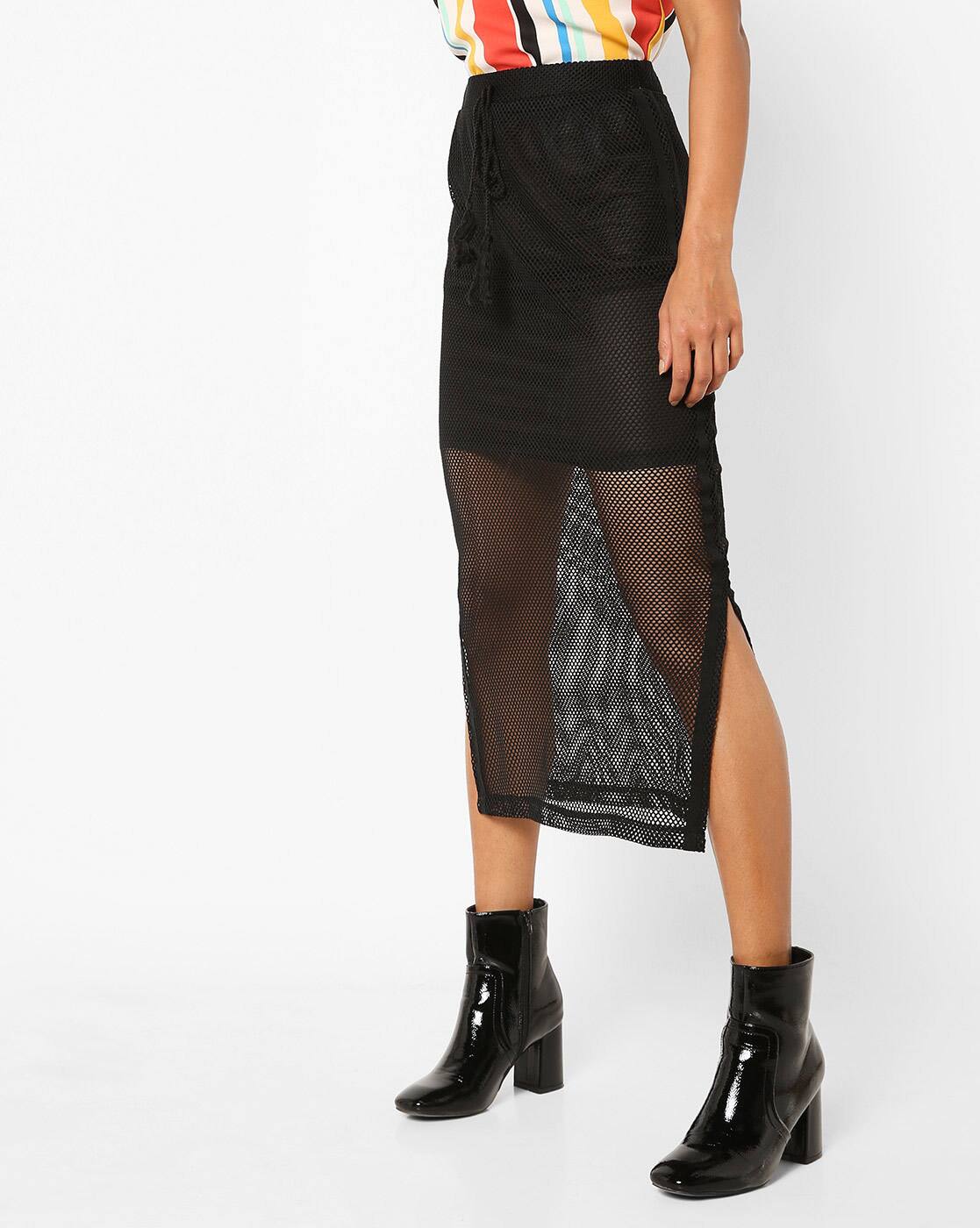 black mesh maxi skirt