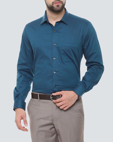 Louis Philippe Formal Shirts : Buy Louis Philippe Turquoise Shirt Online