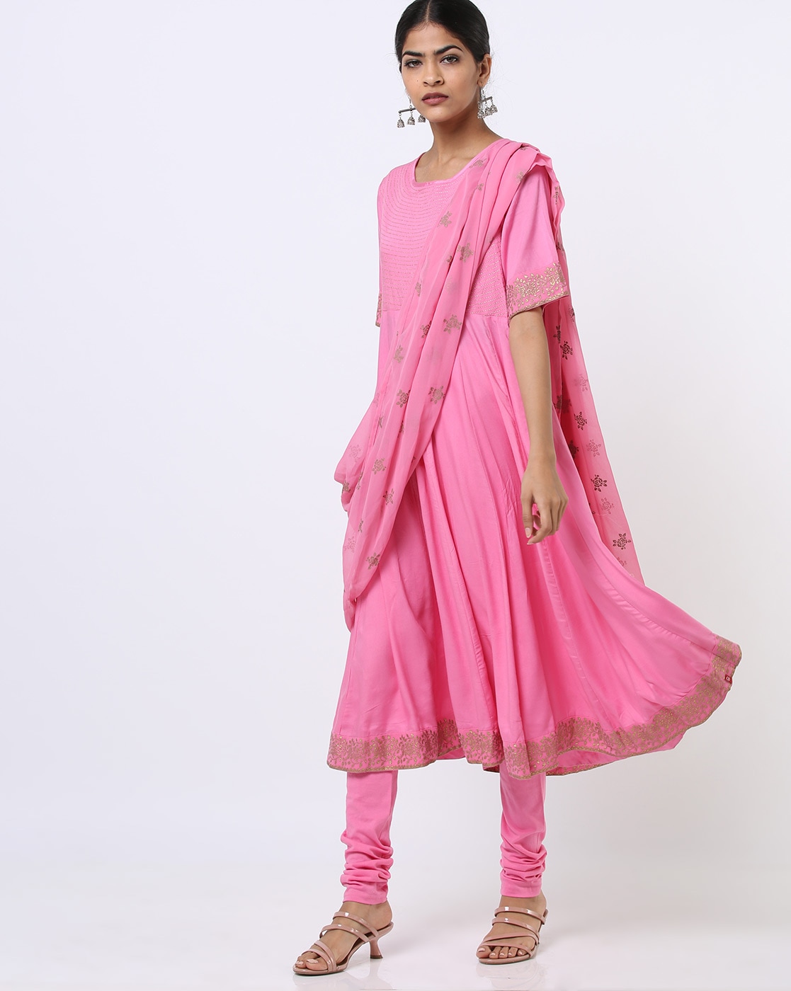 Buy Sap Green Cotton Anarkali Kurta Churidar Suit Set (Kurta, Churidar,  Dupatta) for INR4995.00 | Biba India
