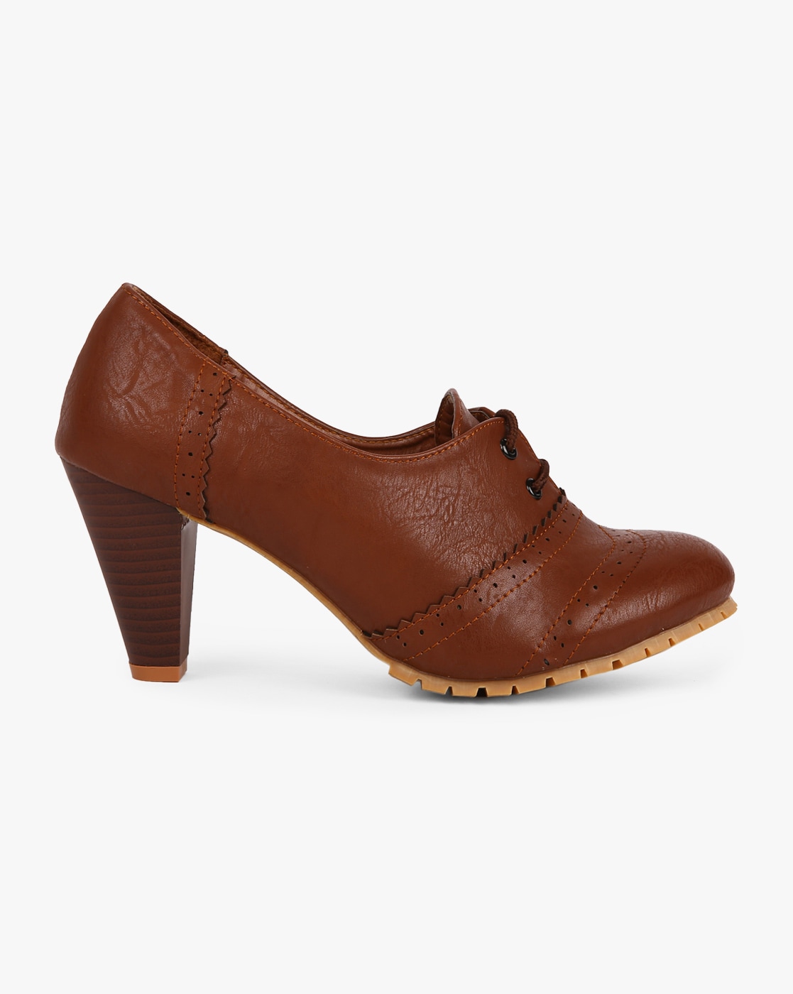 Black Vintage Oxford Heels Lace Up Women's Wingtip Shoes | FSJshoes
