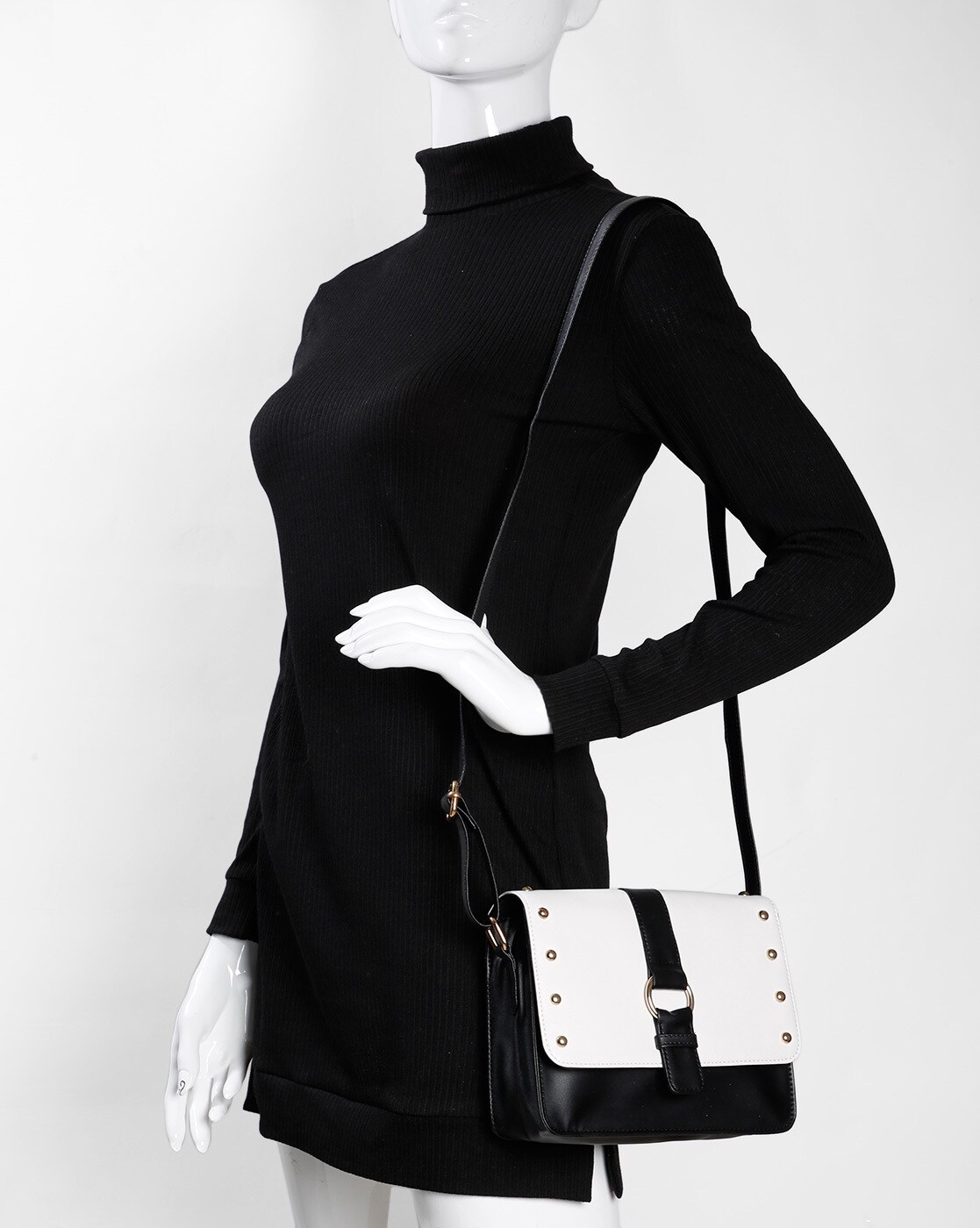 black and white sling bag