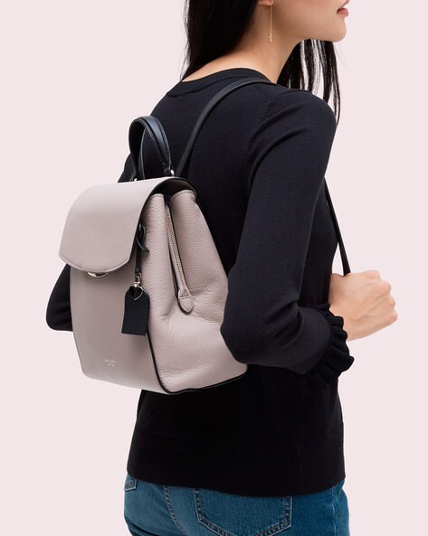 Grace Pebbled Leather Backpack with Push Lock Flap Closure