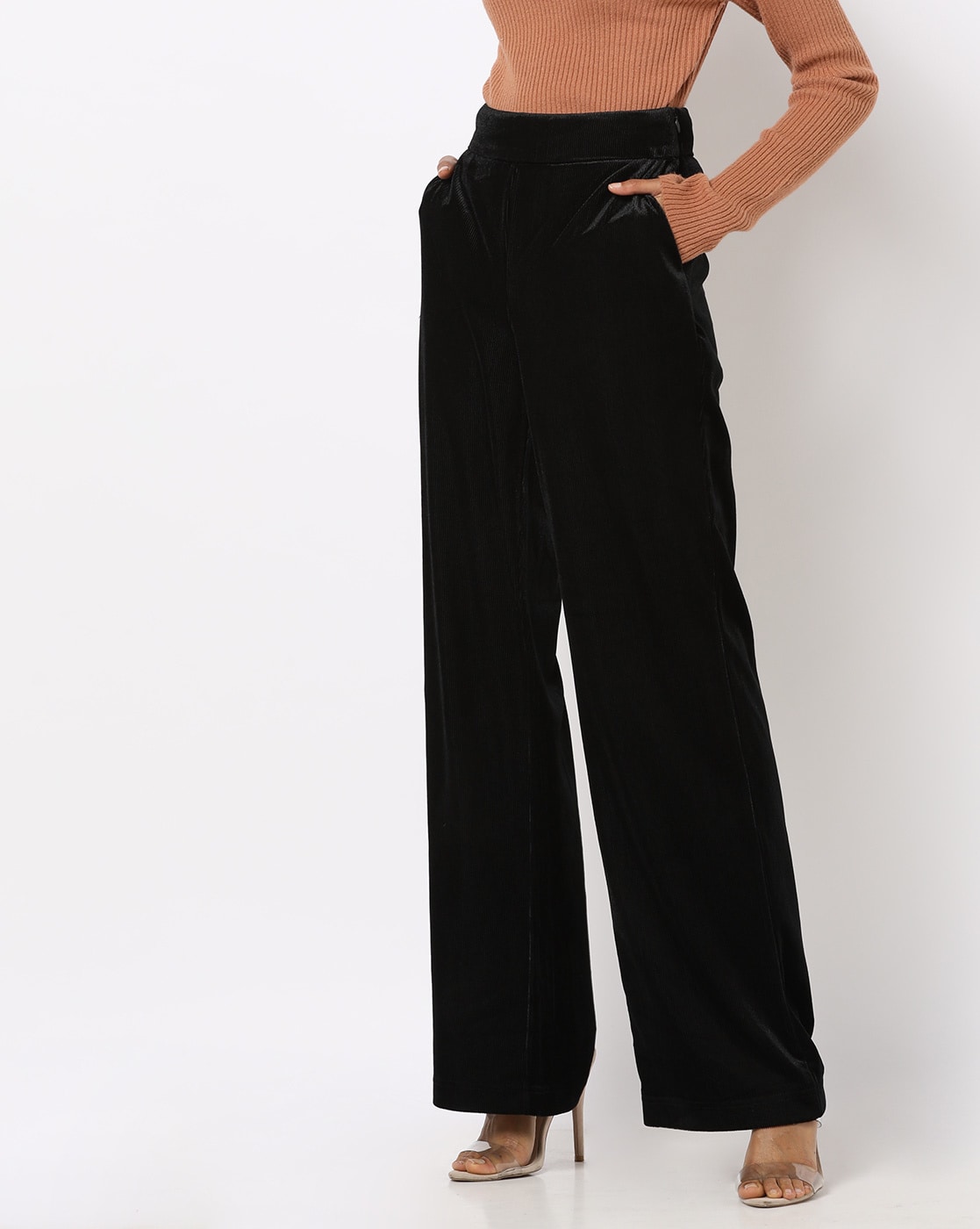 New Look ribbed wide leg trouser in camel  ASOS