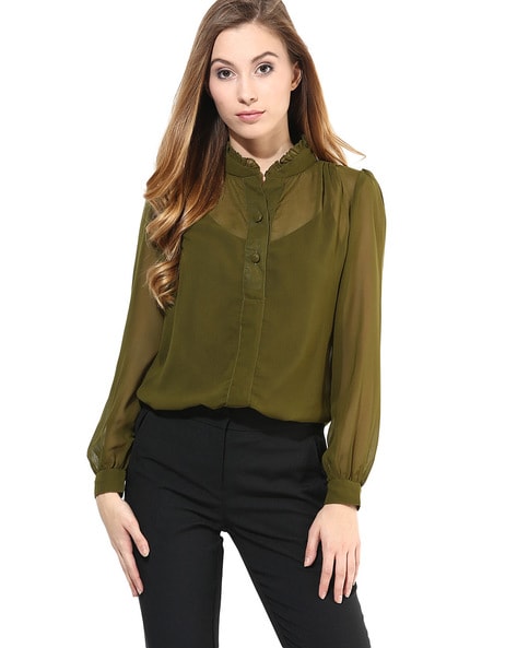 Top with Ruffled Neck 