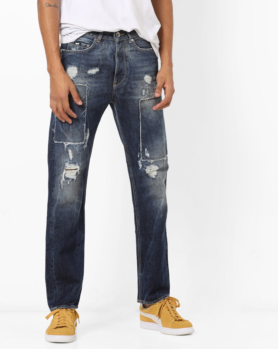 mens tapered distressed jeans