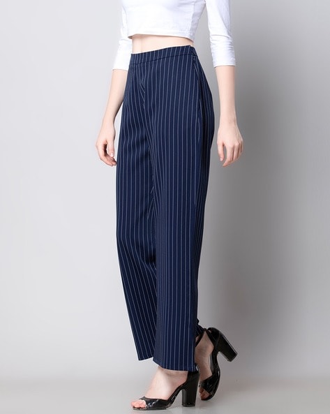 Buy Navy Blue Trousers & Pants for Women by FABALLEY Online