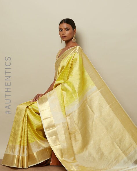 Buy Beatitude Yellow Tissue Saree for Women Online @ Tata CLiQ Luxury