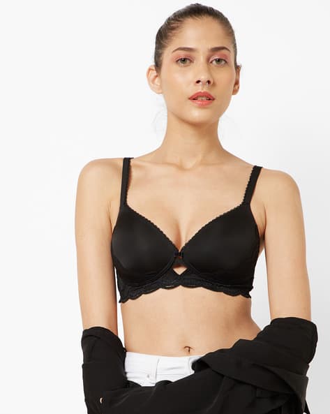 Lightly Padded Bra With Lace Trims By Marks & Spencer ( Black )
