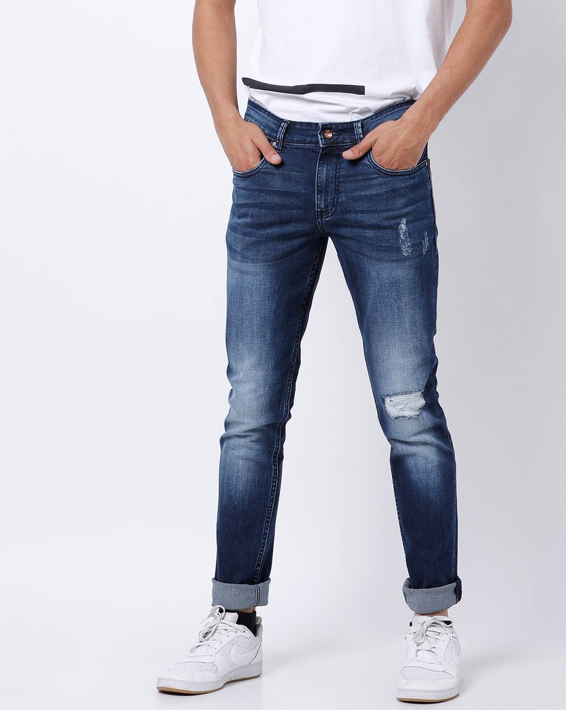 Navy Blue Ripped Jeans Mens Cheap Buy Online
