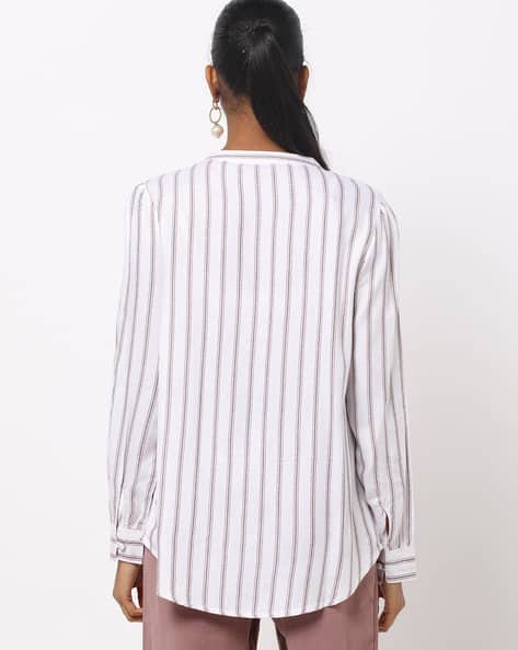 Striped Shirt with Mandarin Collar (Image - 2)
