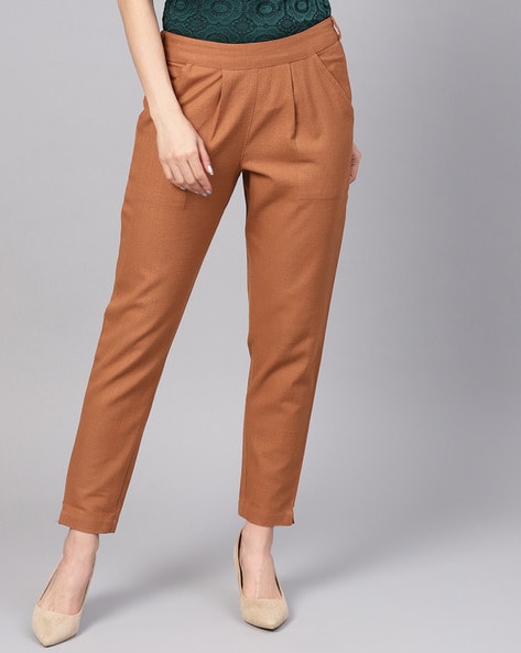 Pleated Cotton Pants with Insert Pockets