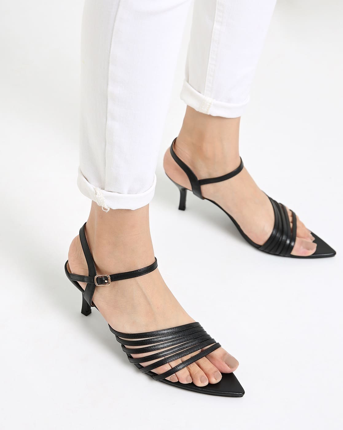 black pointed strappy heels