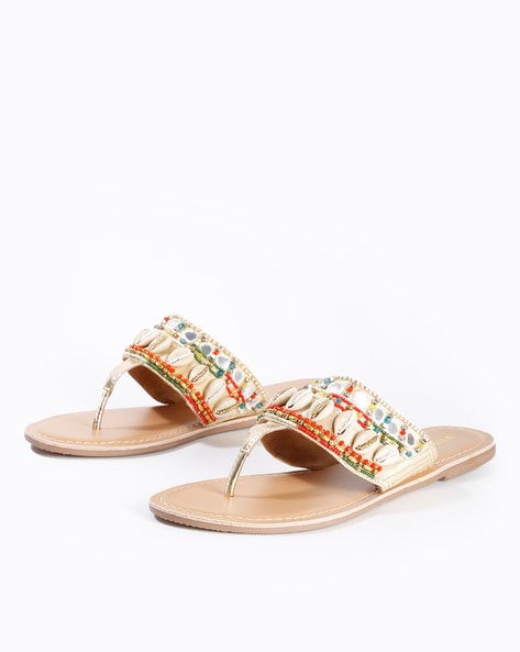 Imara Embellished T-strap Flat Sandals