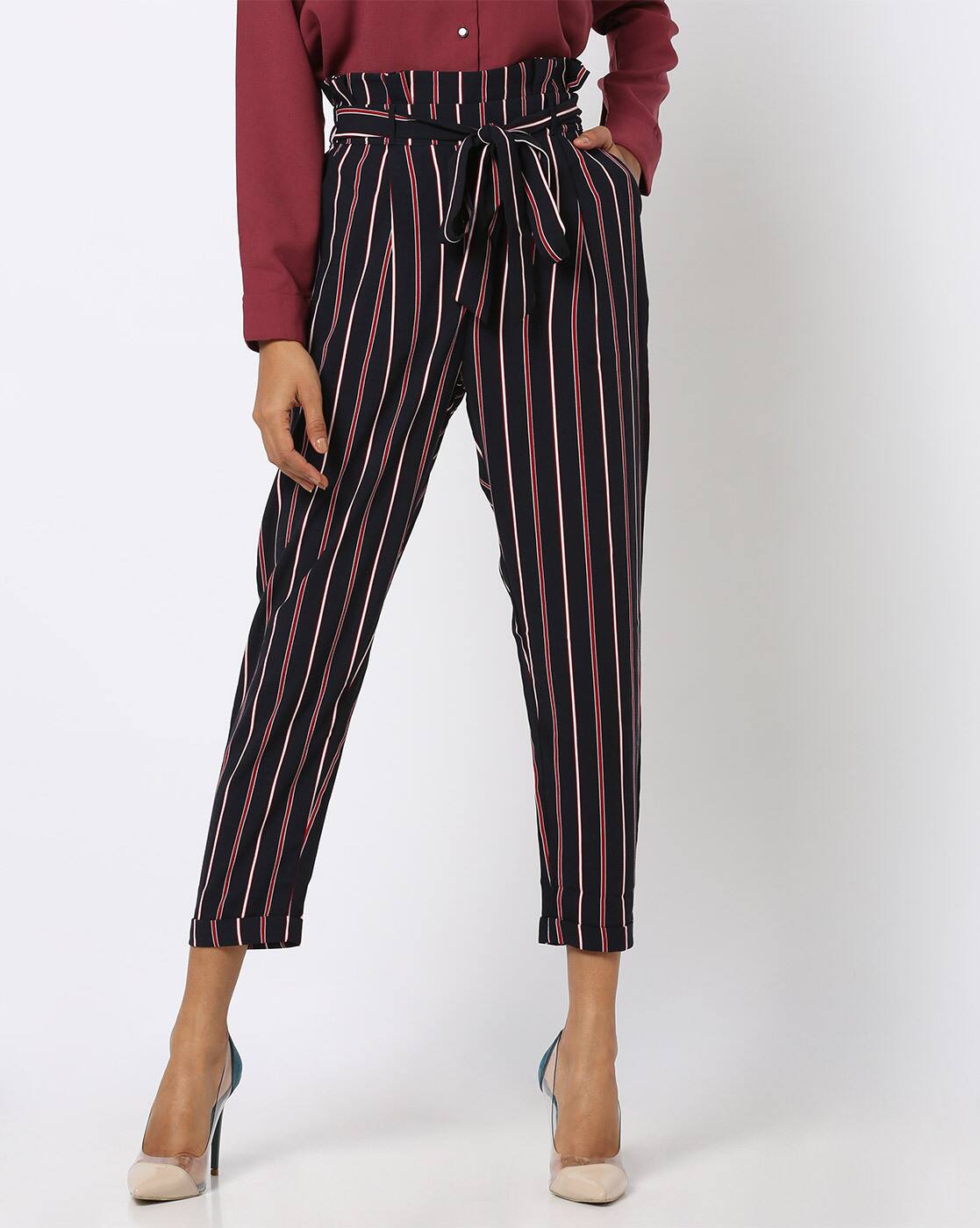 striped high rise pants