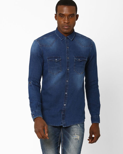 Buy Blue Printed Slim Fit Round Neck T-Shirts for Men Online at Killer Jeans  | 490115