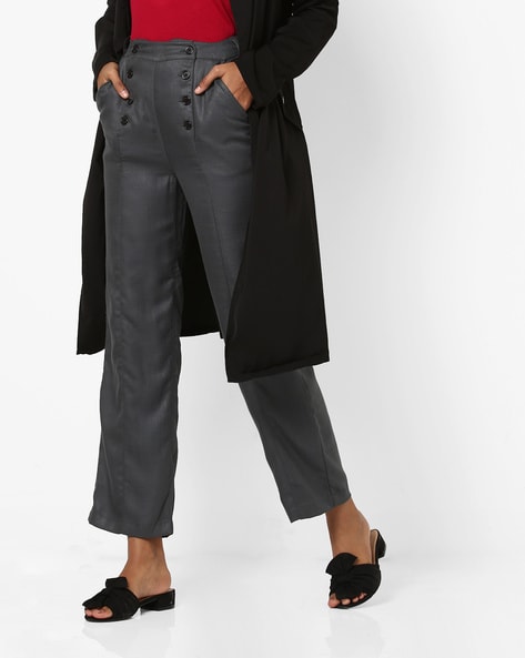 Solid Button Front Pants Versatile Straight Leg Pants Office - Temu