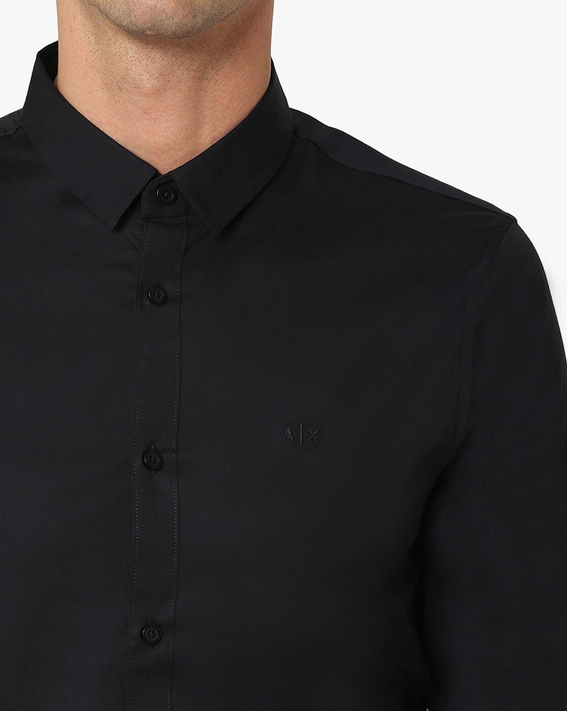 AX ARMANI EXCHANGE mens Long Sleeve Logo Collar Stretch Cotton Button Down  Shirt, Black, Large US at  Men's Clothing store