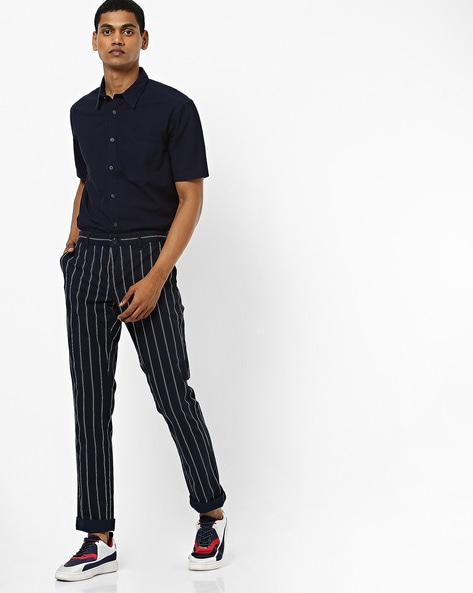 black tee outfit men striped trousers  jacket combo  Mens streetwear  Mens outfits Streetwear outfit
