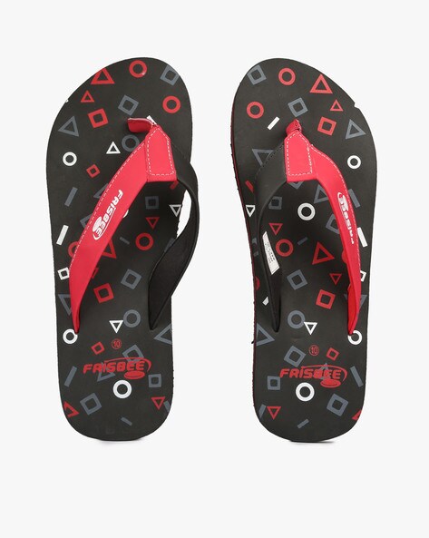 black and red flip flops
