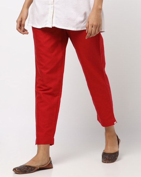 Buy Red Cotton Ankle Length Ethnic Pant for Women Online at Fabindia |  20090791