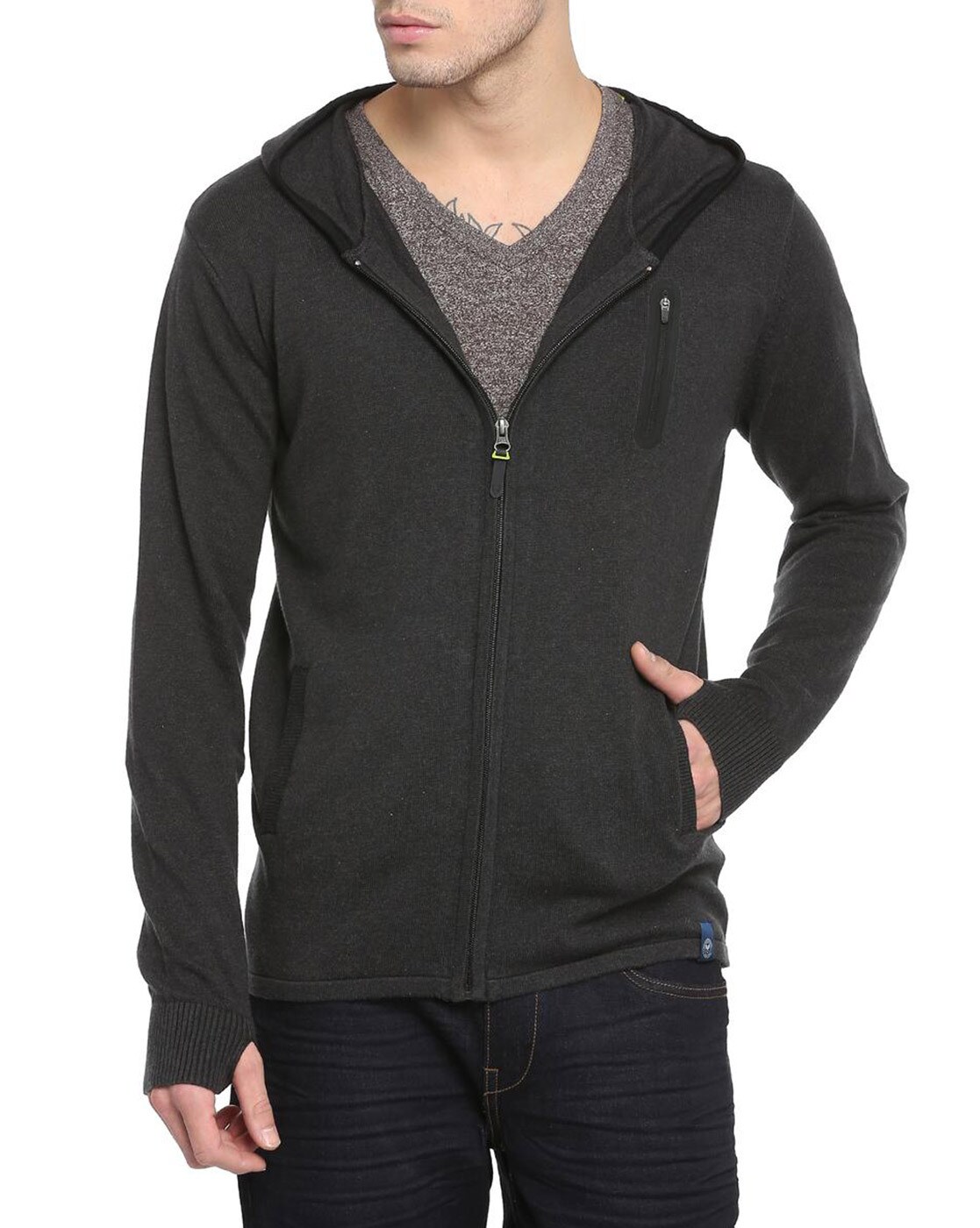 hooded zip cardigan