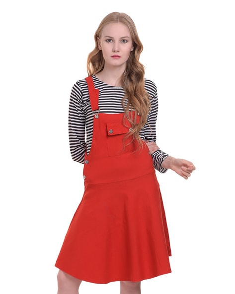 dungaree dress red