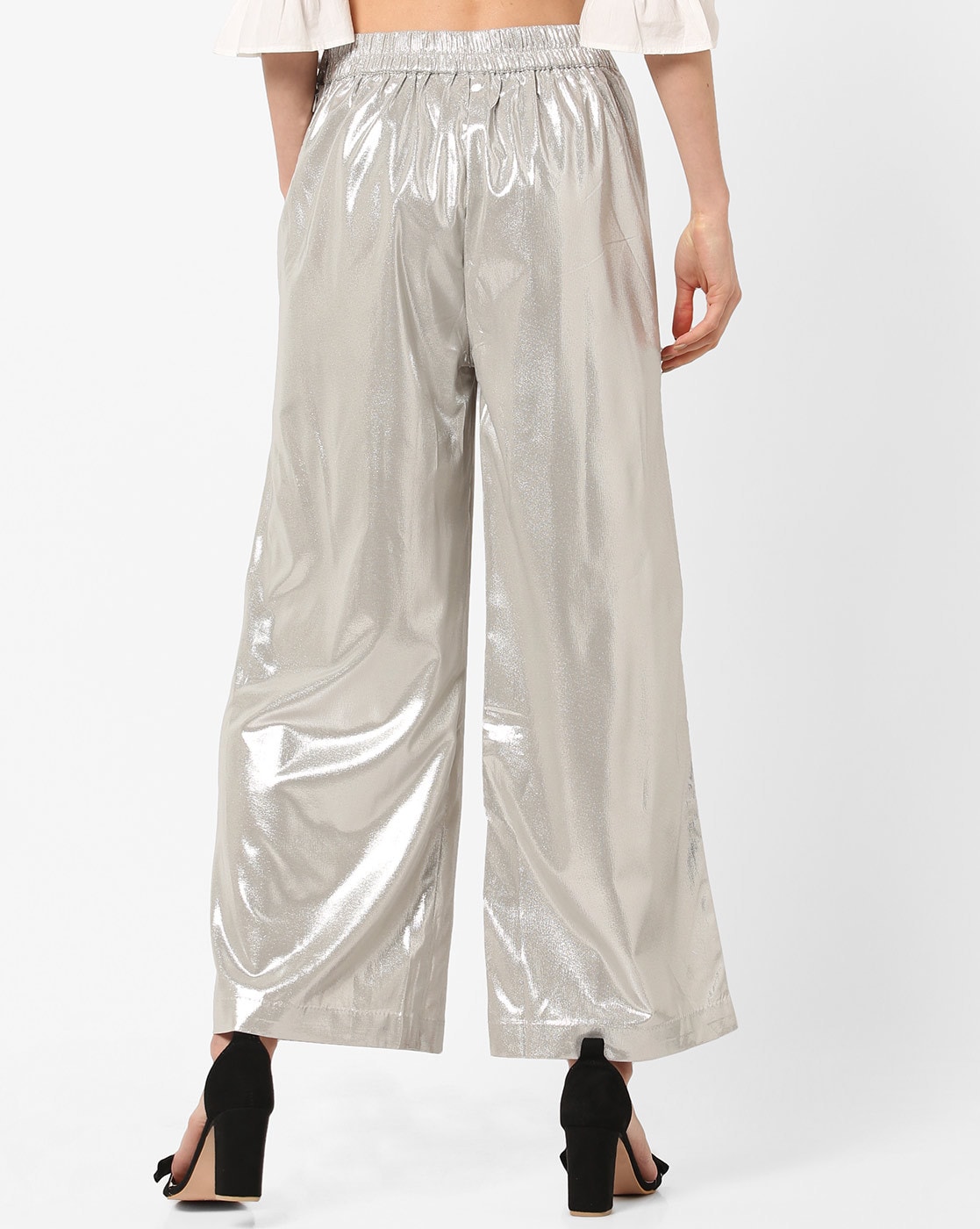 Buy TNQ Womens Cotton Lycra Shimmer Metallic Golden Palazzo Pants With  Half Inner LiningFree Size Metallic Silver Free Size at Amazonin