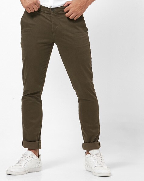 Buy Turtle Men Khaki Ultra Slim Fit Checked Trousers at Amazon.in