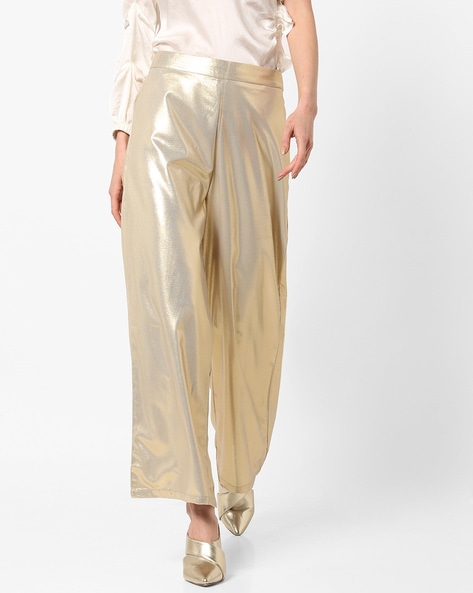 Buy Devil Girls Lycra Stretchable Plain Shimmer Palazzo Pant Golden Free  Size at Amazonin