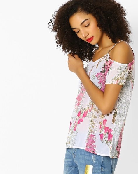 Buy SASSAFRAS Women Pink Floral Print A Line Top - Tops for Women