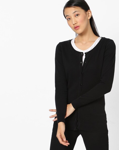 black round neck cardigan