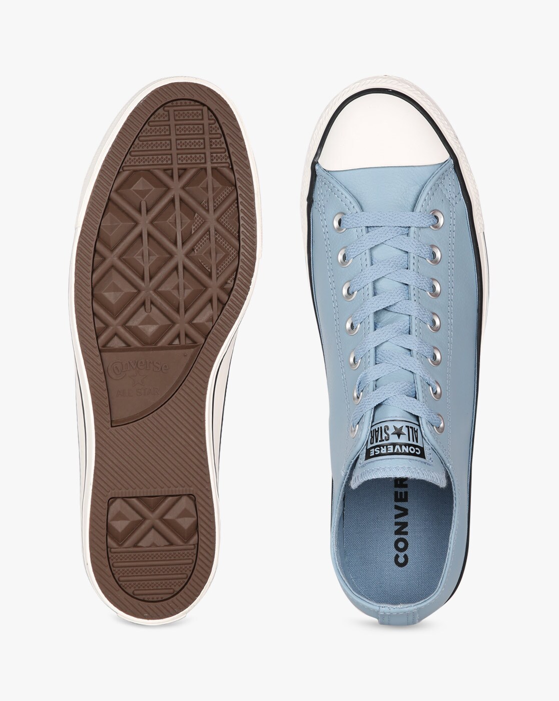 Pale blue leather converse best sale