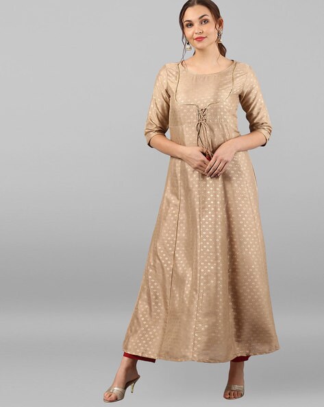 Micro Print Anarkali Kurta with Tie-Up