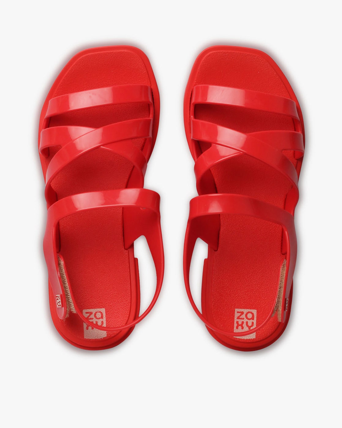 red flat strappy sandals